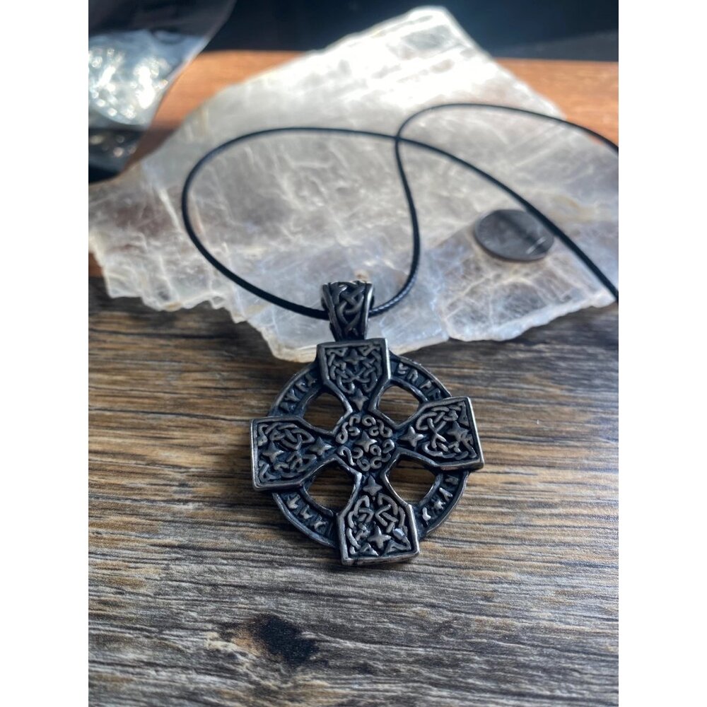 American Silver Pewter Nordic Viking Cross Pendant Necklace Unisex